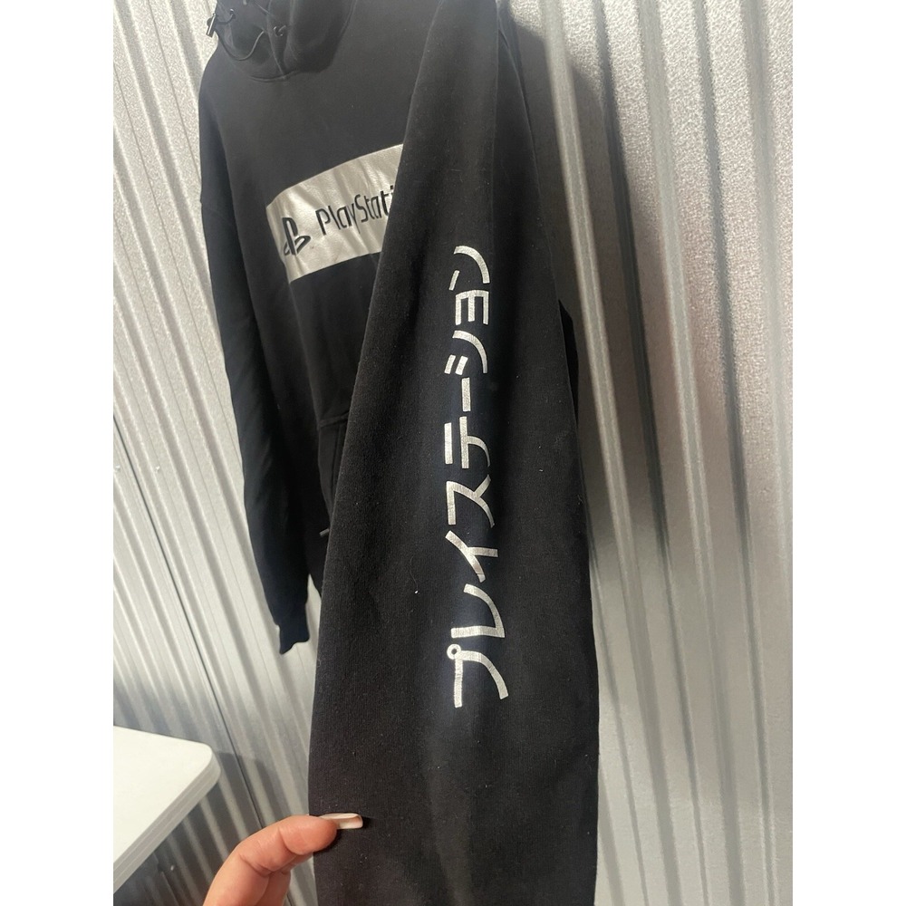 PlayStation x H&M Hoodie Mens XL Black Silver Japanese Graphic Zip Pocket GBL - Picture 3 of 8